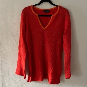 100% Cashmere Orange Long Line V-Neck Sweater